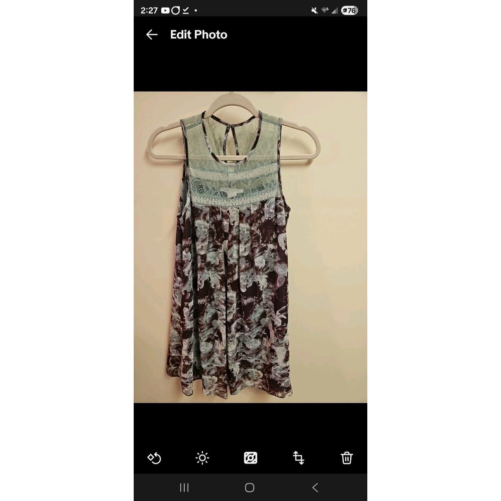 BCBGeneration Dress, Size XS | Trapeze, Lined, Floral Green Purple w Lace - Picture 7 of 7
